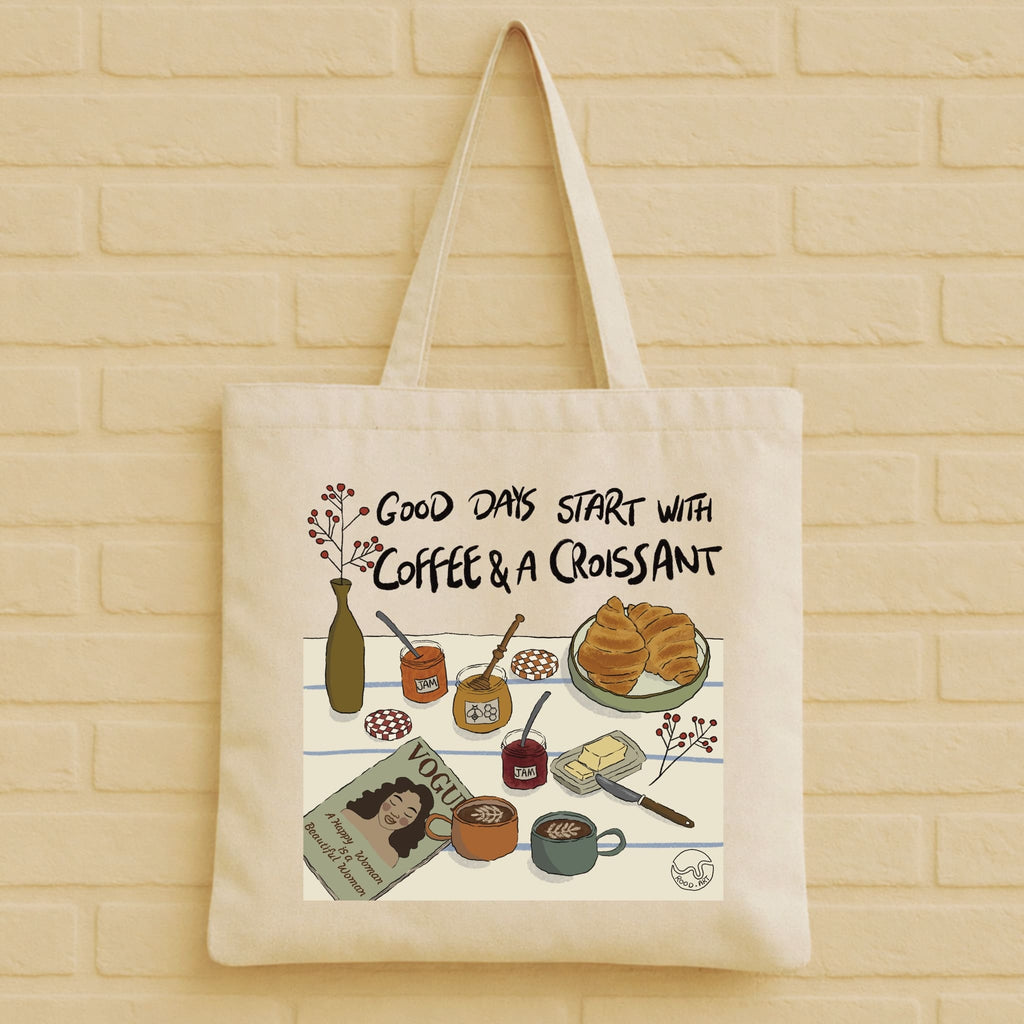 Coffee & Croissant Tote Bag aus 100% Bio-Baumwolle