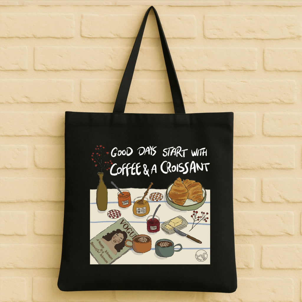 Coffee & Croissant Tote Bag aus 100% Bio-Baumwolle